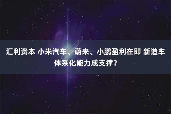 汇利资本 小米汽车、蔚来、小鹏盈利在即 新造车体系化能力成支撑？